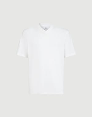 Tee-shirt à col en V en jersey de coton Blanc Homme - Brunello Cucinelli