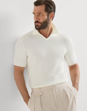 棉质英式罗纹针织马球衫 白色 男款 - Brunello Cucinelli
