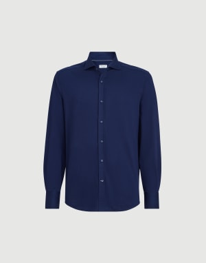 双珠地面料衬衫 海军蓝 男款 - Brunello Cucinelli