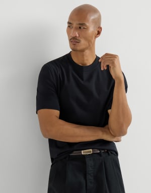 Camiseta cuello redondo en punto de algodón Negro Hombre - Brunello Cucinelli