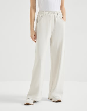 Pantalón de felpa Smooth Leche Mujer - Brunello Cucinelli