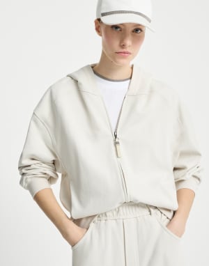 Sudadera en felpa de algodón Smooth Leche Mujer - Brunello Cucinelli