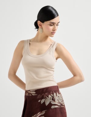 Top in jersey a costina Beige Freddo Donna - Brunello Cucinelli