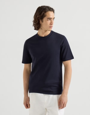 Cotton jersey crew neck T-shirt Navy Blue Man - Brunello Cucinelli