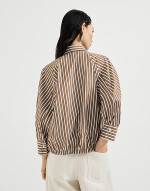 Camisa de popelina con raya Shadow Marrón Mujer - Brunello Cucinelli