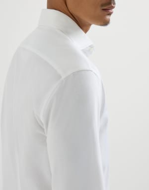 双珠地面料衬衫 白色 男款 - Brunello Cucinelli