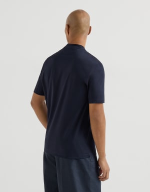 Cotton jersey V-neck T-shirt Navy Blue Man - Brunello Cucinelli