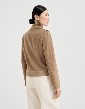 Suede biker jacket Hazelnut Woman - Brunello Cucinelli