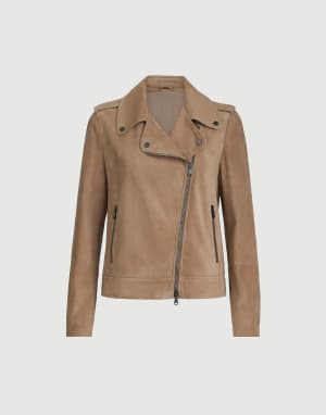 Suede biker jacket Hazelnut Woman - Brunello Cucinelli
