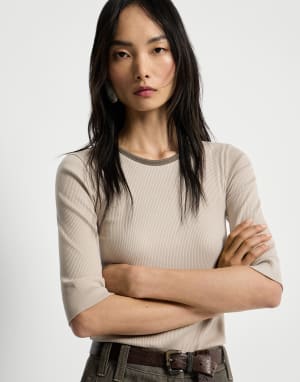 Top in jersey a costina Beige Chiaro Donna - Brunello Cucinelli