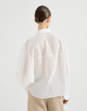 Bluse aus gestreiftem Organza Weiß Damen - Brunello Cucinelli