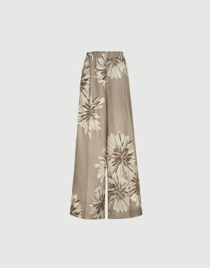 Bloom print pongee trousers Khaki Woman - Brunello Cucinelli