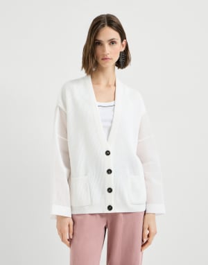 Cardigan a coste Bianco Donna - Brunello Cucinelli
