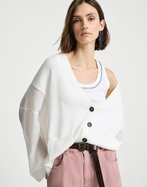Cardigan a coste Bianco Donna - Brunello Cucinelli