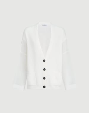 Cardigan a coste Bianco Donna - Brunello Cucinelli
