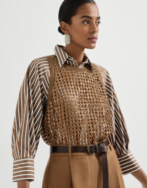 Dazzling Net Embroidery top Brown Woman - Brunello Cucinelli