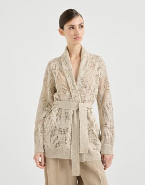Dazzling water lilies cardigan Beige Woman - Brunello Cucinelli