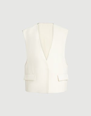 Double twill crêpe vest Ivory Woman - Brunello Cucinelli