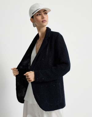 Net knit blazer Blue Woman - Brunello Cucinelli