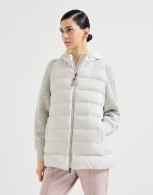 Nylon hooded down jacket Light Grey Woman - Brunello Cucinelli