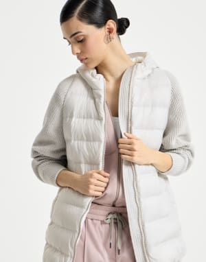 Nylon hooded down jacket Light Grey Woman - Brunello Cucinelli