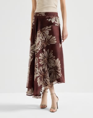 Bloom print fluid skirt Bordeaux Woman - Brunello Cucinelli