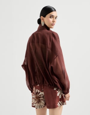 Cotton organza outerwear jacket Bordeaux Woman - Brunello Cucinelli