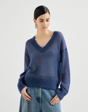 Virgin wool and mohair sweater Blue Woman - Brunello Cucinelli