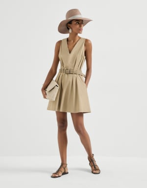 Twill belted dress Beige Woman - Brunello Cucinelli