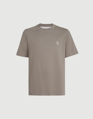 Jersey T-shirt with logo Khaki Man - Brunello Cucinelli