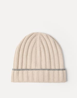 Cashmere rib knit beanie Sand Man - Brunello Cucinelli