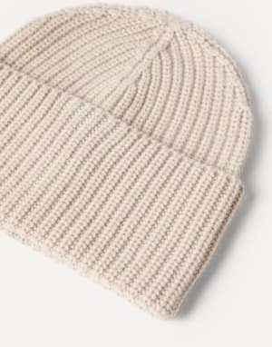 Cashmere rib knit beanie Camel Man - Brunello Cucinelli