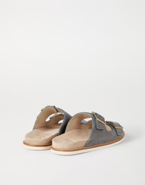 Suede slides with buckles Taupe Smoke Man - Brunello Cucinelli