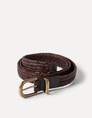 Stretch braided leather belt Brown Woman - Brunello Cucinelli