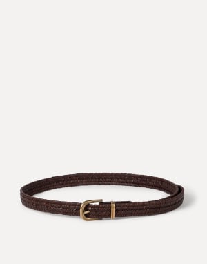 Stretch braided leather belt Brown Woman - Brunello Cucinelli