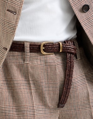 Stretch braided leather belt Brown Woman - Brunello Cucinelli