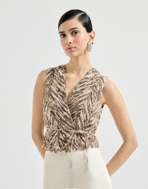 Dazzling chevron embroidery vest Brown Woman - Brunello Cucinelli