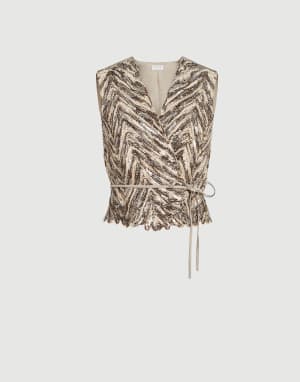 Dazzling chevron embroidery vest Brown Woman - Brunello Cucinelli