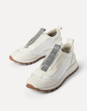 Suede and techno fabric runners White Woman - Brunello Cucinelli