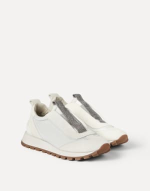 Suede and techno fabric runners White Woman - Brunello Cucinelli