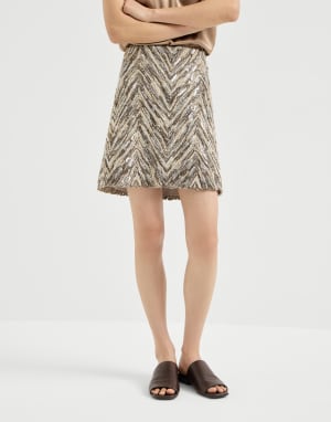 Falda Mini Dazzling Chevron Embroidery Marrón Mujer - Brunello Cucinelli