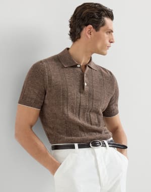 Поло из трикотажа в резинку Ореховый Мужчина - Brunello Cucinelli