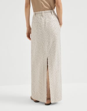 Falda Dazzling Chevron Embroidery Beige Mujer - Brunello Cucinelli