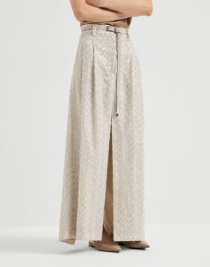 Falda Dazzling Chevron Embroidery Beige Mujer - Brunello Cucinelli