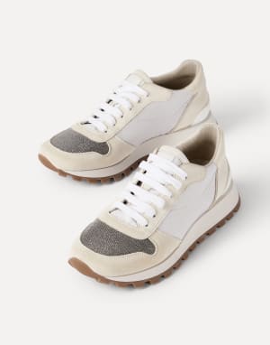 Suede and techno fabric runners White Woman - Brunello Cucinelli