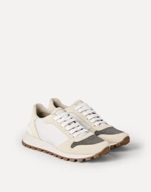 Suede and techno fabric runners White Woman - Brunello Cucinelli