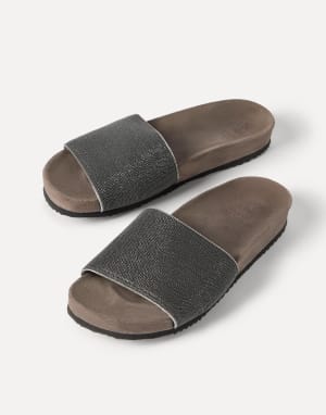 Precious slides in suede Silver Woman - Brunello Cucinelli