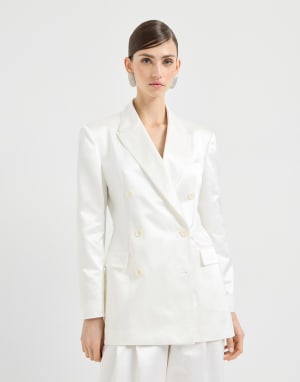 Satin blazer with monili White Woman - Brunello Cucinelli