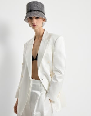 Satin blazer with monili White Woman - Brunello Cucinelli