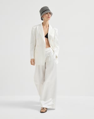 Satin blazer with monili White Woman - Brunello Cucinelli